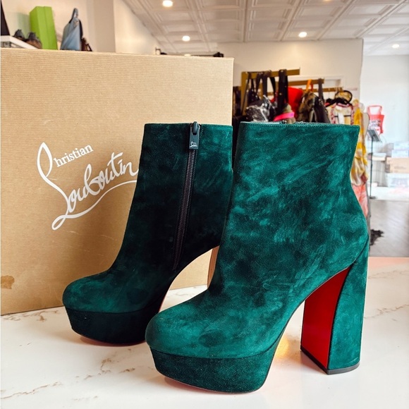 Christian Louboutin Movida jade green crushed velvet booties size 36 - Picture 1 of 7